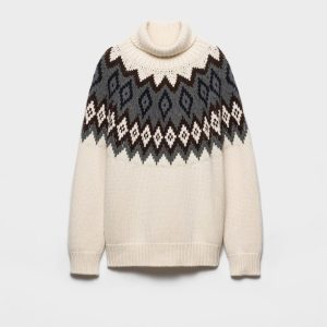 ATRA | Áo Len Cổ Lọ Cashmere & Len Nguyên Chất Nữ – Oversized Intarsia Mùa Đông