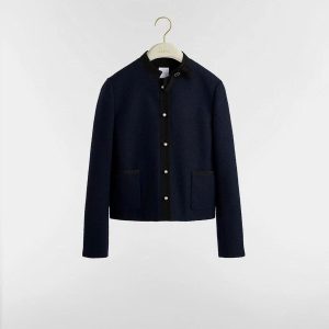 ATRA | Cropped Bouclé Jacket – Navy Blue