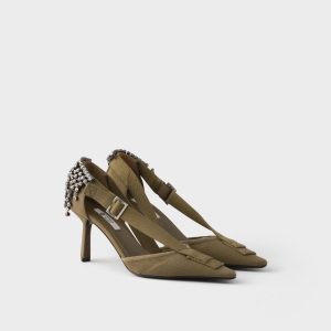 ATRA | Canvas Pumps With Crystals – Military Green